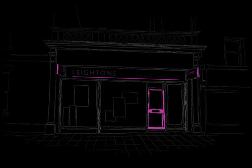 Drawing of our Swindon store with a ‘Leightons’ sign.