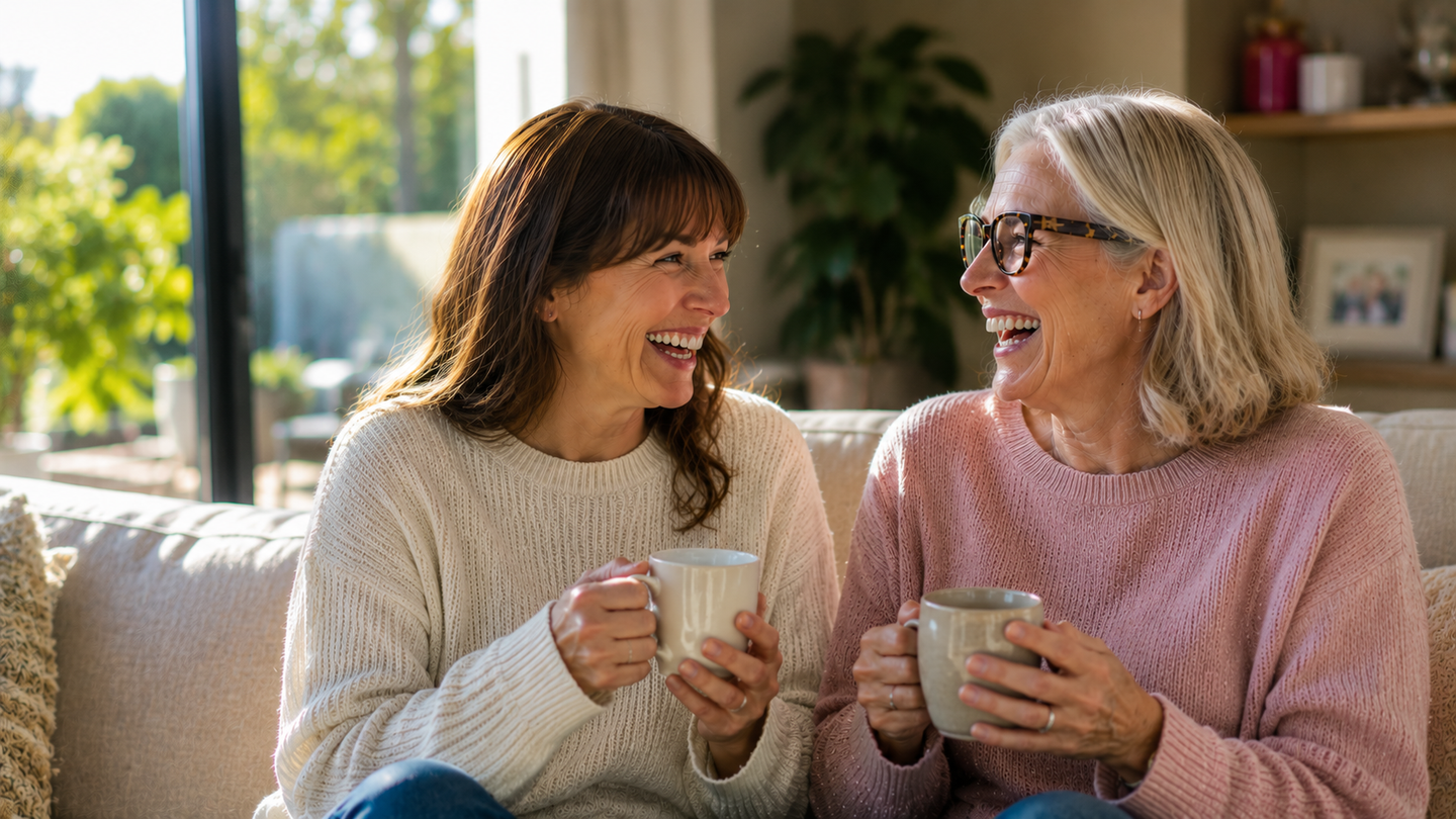 Two women chatting wearing glasses