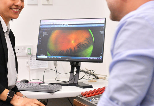 A detailed view of the retina showing blood vessels and textures.