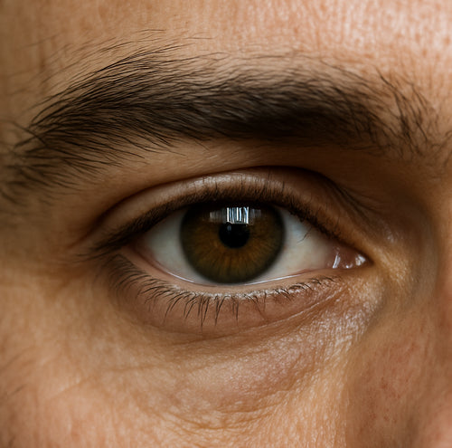 close up of a male brown eye