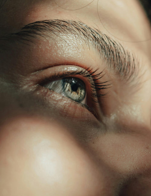 A close up of a woman's eye
