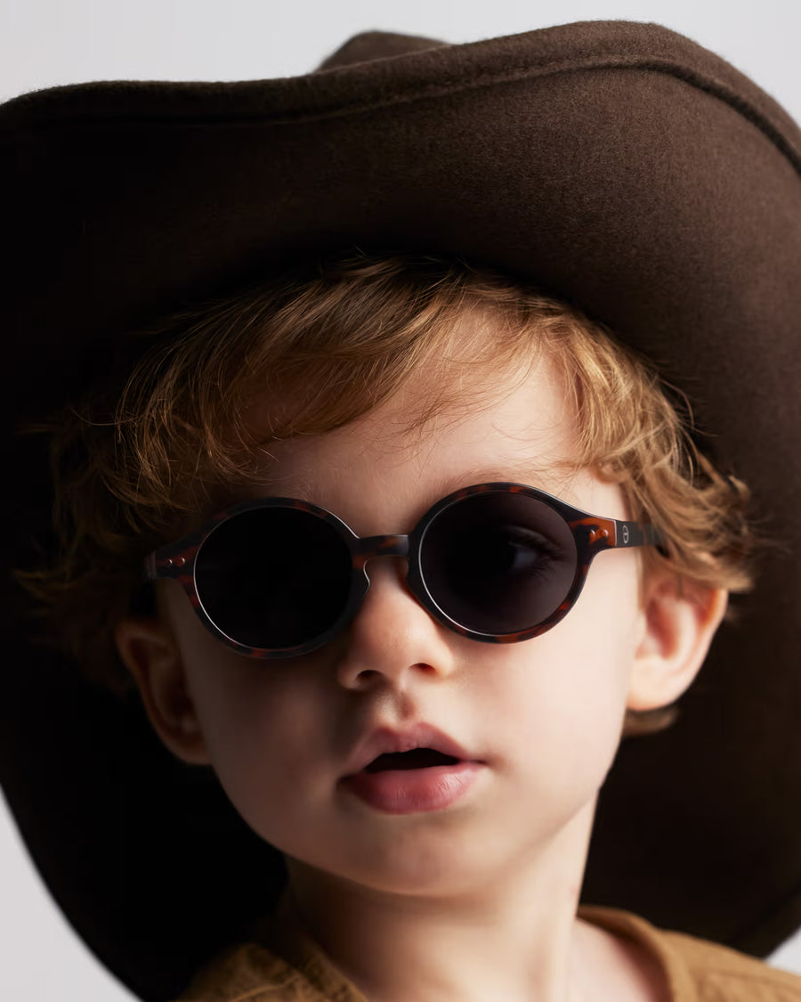 Close-up of modern black sunglasses with a sleek design.